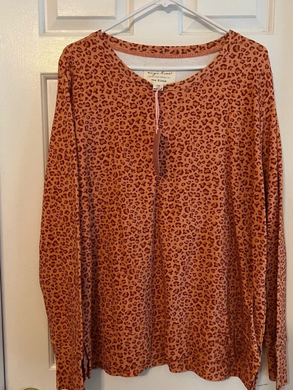 Envy’s Tree Rust Leopard Print Long Sleeve Blouse the Elena